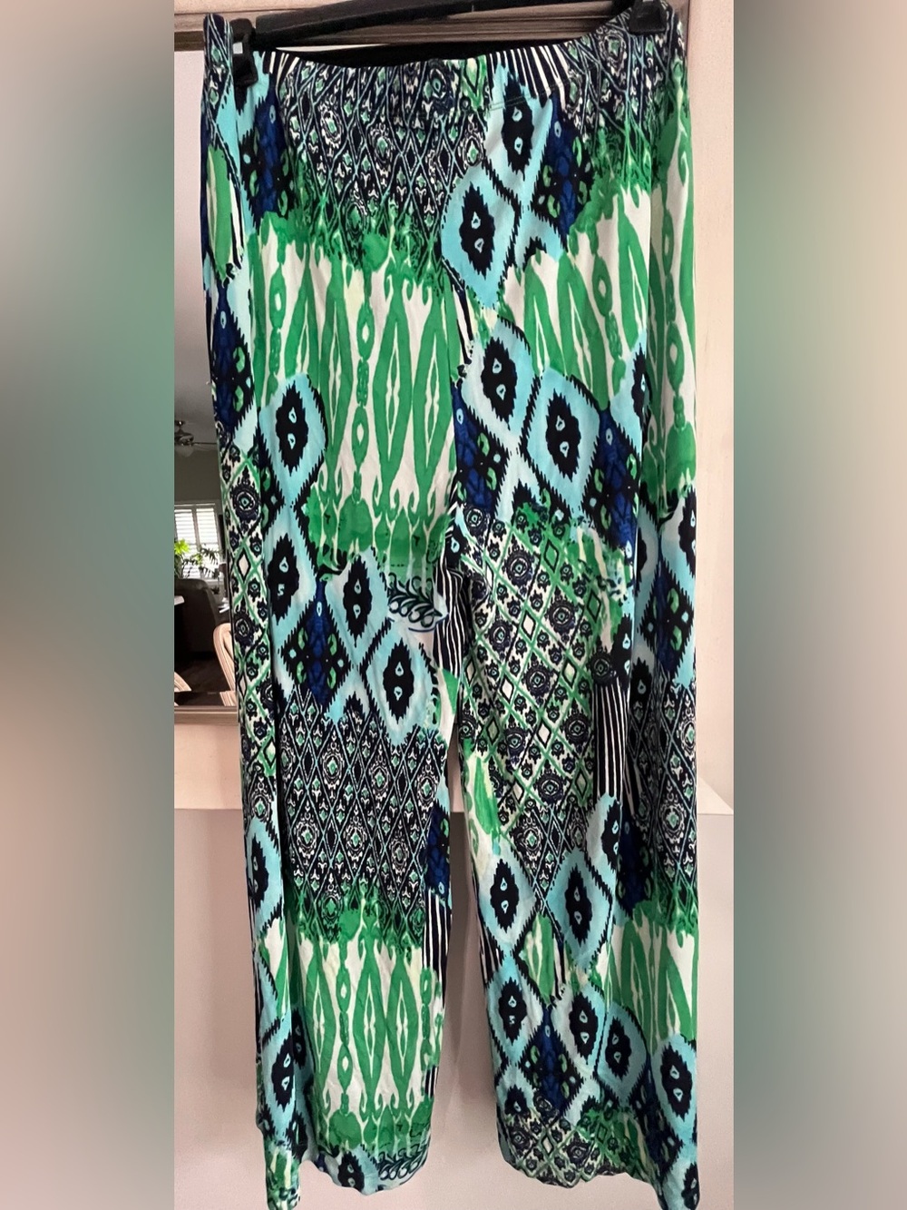 Chico’s Travelers Cool Print Wide Leg Palazzo Pants Bohemian Geometric SZ XL